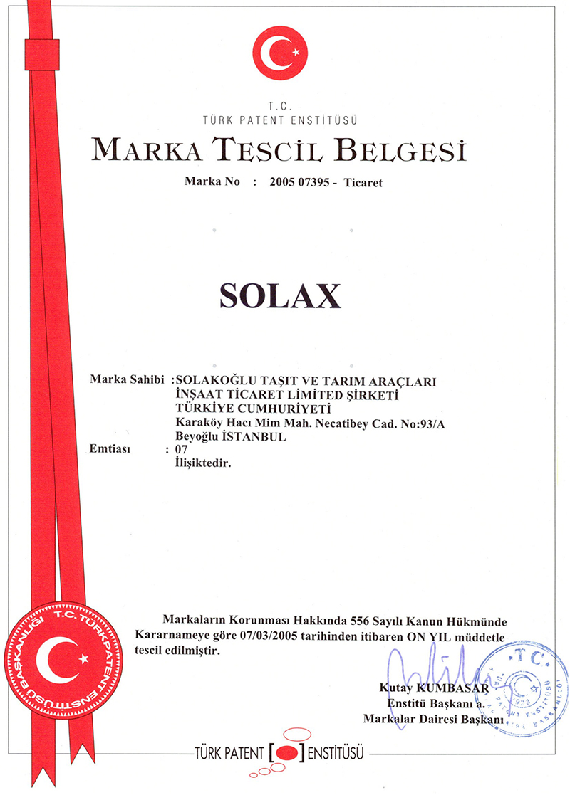 Documents and Certificates | SOLAX Güç Ürünleri & Tarım Makinaları